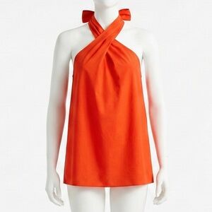 NWT J Crew Reimagined Orange Cotton Poplin Halter Bow Top Blouse Size XL